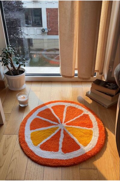 Sima Tufting Rug Portakal Desenli El Yapımı Özel Tasarım Çok Amaçlı Halı, Banyo Paspası