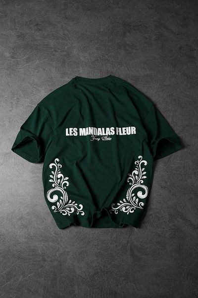 Slatra Men's Khaki LES MANDALAS FLEUR Embossed Printed Oversize T-shirt
