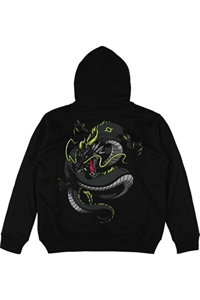 Adrift Хонконг Черно прекалено голямо унисекс суитшърт с качулка