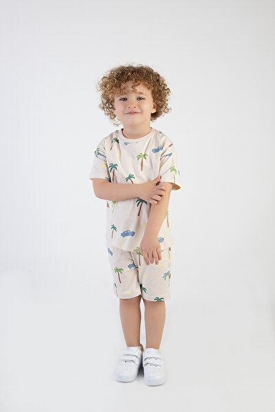 Harika KIDS Boy's Palm Tree Printed Striped Short Sleeve Shorts Top and Bottom Set