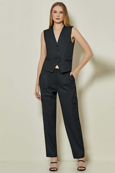 Guitar Sleeveless Buttoned Black Woven Vest