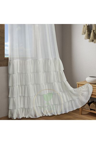Perdeplus Linen Tulle Curtain Design Skirt Frilly Off White