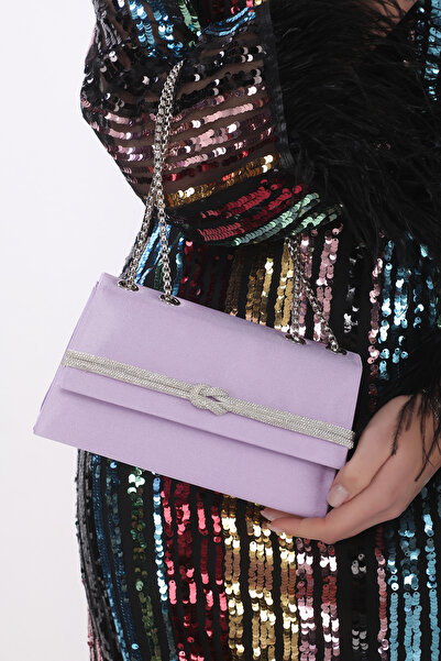 Piedra Ліловий атласний тканинний клатч з камінцями, магнітною застібкою, руч...