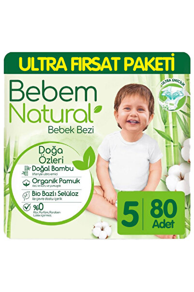 Bebem Natural Bebek Bezi Ultra Fırsat Paketi 5 Beden 80 Adet
