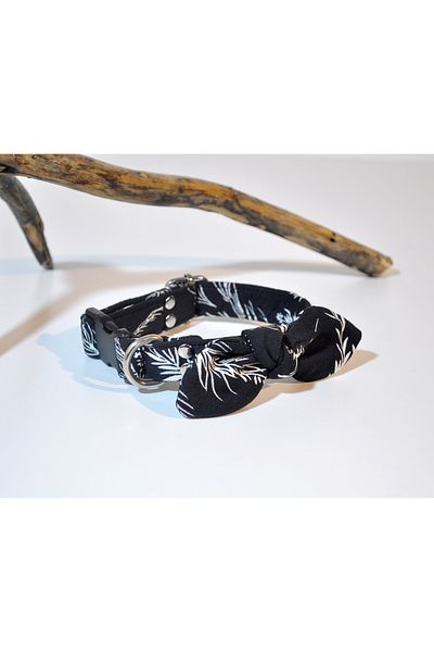 minart design Black and White Leaf Patterned Small Breed Neck Collar with Bow Detail, Cat Collar