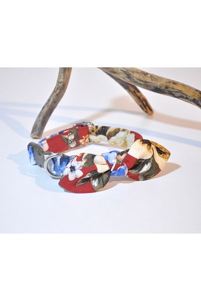 minart design Red Pastel Color Floral Bow Detailed Small Breed Neck Collar, Cat Collar