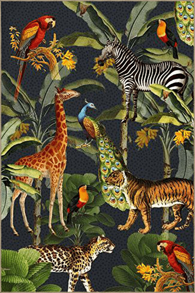 Rugs Modern Halı Wild Forest Themed Tiger Giraffe Parrot Patterned Modern Dec...