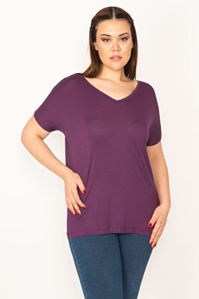 Şans Women's Large Size Plum Backless Viscose Tunic 65n15439