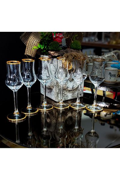 Paşabahçe Grappa Elit Home Genuine Gilt Real Gold Tone Coffee Side Cup & Goblet