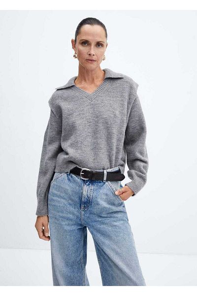 MANGO Woman Polo Collar Padded Sweater with Shoulders