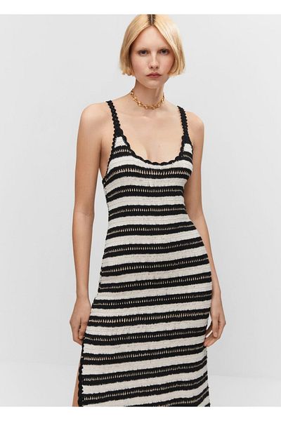 MANGO Woman Striped Crochet Dress