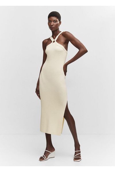 MANGO Woman Prstencové detailní tkané šaty