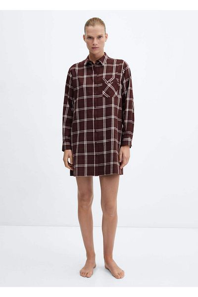 MANGO Woman Kariertes Flanell-Nachthemd