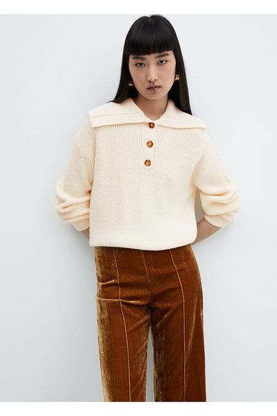 MANGO Woman Knitted sweater with buttoned collar