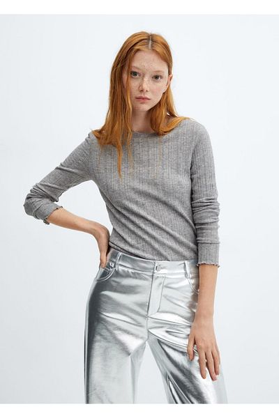 MANGO Woman Long-sleeved knitted T-shirt