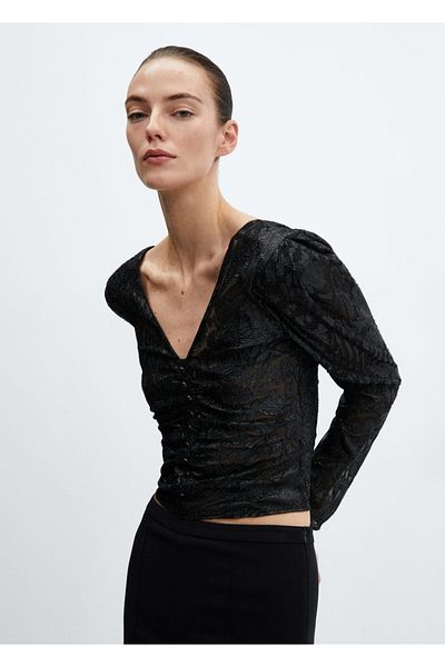 MANGO Woman Lurex Jacquard Blouse