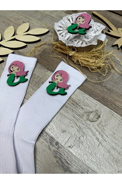Feriatolye Denizkızı figürlü  beyaz dantelli saç bandı ve deniz kızı figürlü ...