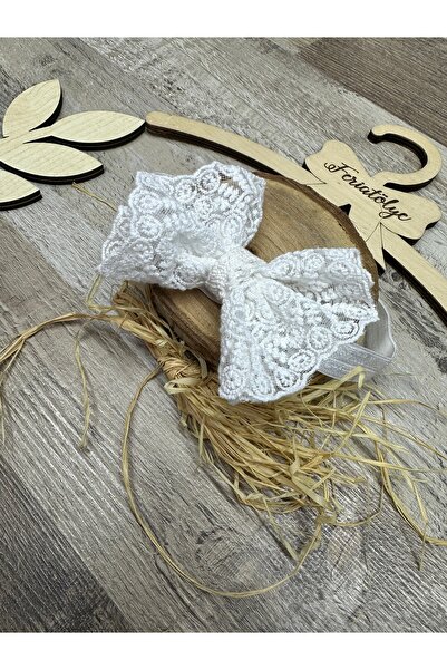 Feriatolye White lace bow hair band baby girl lace sheet headband