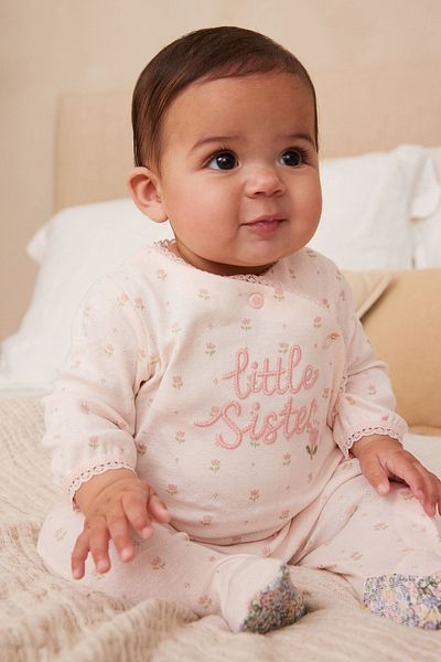 Next Baby 100% Organic Cotton Rose Embroidered Little Sister Jumpsuit ALY00580