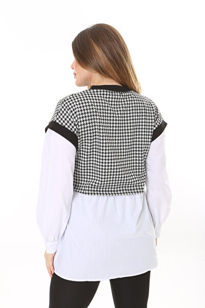Şans Tunica pentru femei de marime mare, albă, combinată cu picior de găin și popelin 65N37577