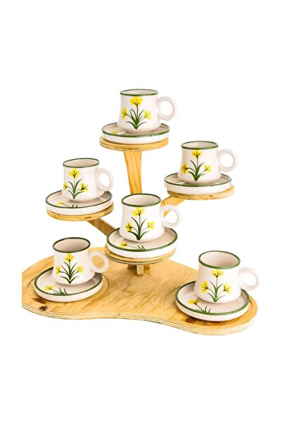 Gezdikçe Bilelim مجموعة من 6 فناجين قهوة من السيراميك مصنوعة يدويًا على شكل ز...