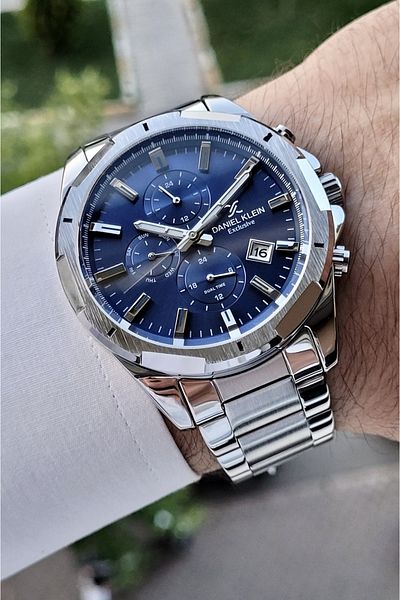 Daniel Klein Dial Dark Blue Cord Silver Color Inside Indicators Active Function Men's Wristwatch