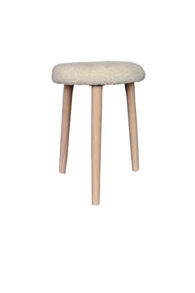 DEKOR MOBİLYACIM Gürgen Ahşap Retro Ayak Dekoratif krem Pelüş Puf Tabure Bench Koltuk Sandalye