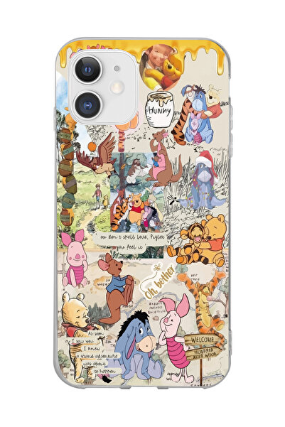 Magic Ring Iphone 11 Uyumlu Winnie The Pooh Kolaj Tasarımlı Şeffaf Telefon Kı...