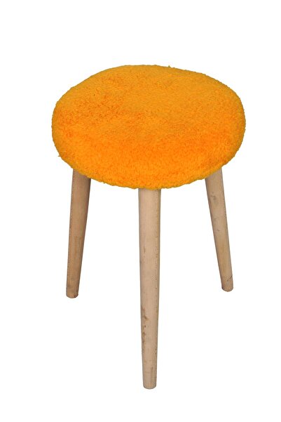 DEKOR MOBİLYACIM Tabure turuncu renk 3 ayaklı  ham ayak tabure oturak Gürgen Ahşap Retro Ayak Dekoratif Beyaz Pelüş