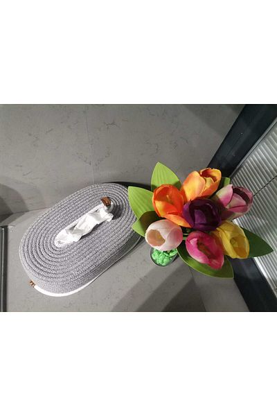home decors by özlem Oval Napkin Holder Cotton Jute Wicker Napkin Holder Tableware Decorative Basket Wicker Basket Organizer-27x15x8cm