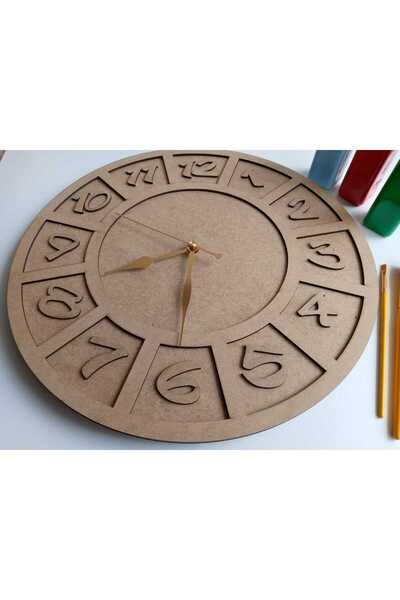 AllFayLazer Saat Ahşap 40 cm Çap Kendin Boya Dekoratif Saat Sanatsal