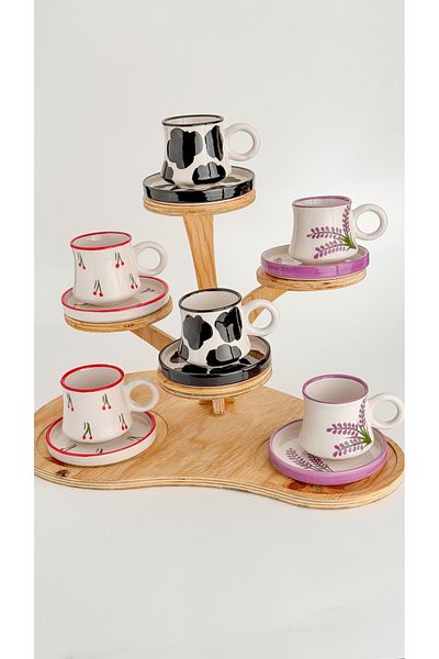 Gezdikçe Bilelim Set of 6 Colorful Mixed Handmade Boiler Ceramic Coffee Cup, Coffee Cup
