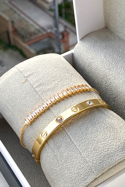 TAKIPORT مجموعة من 2 سوار من حجر الزركون بتصميم أنيق