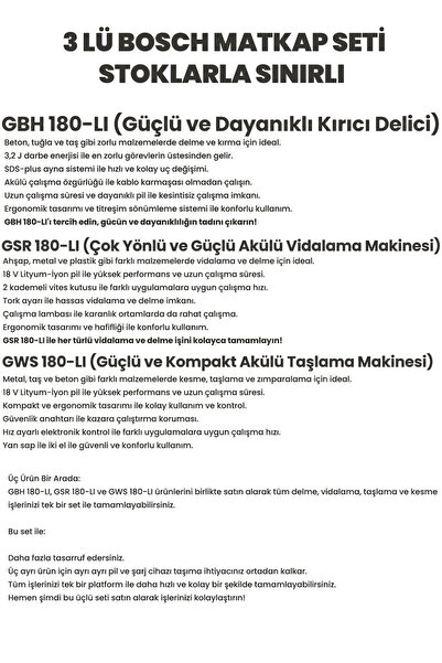 Bosch 3'lu hesaplı matkap seti el aletleri ( 2 adet 4.0 ah akülü)
