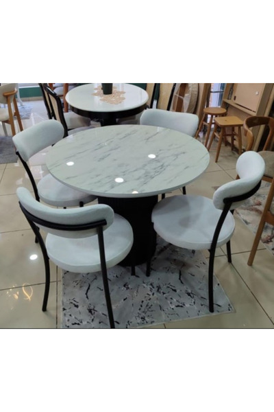 ALTAN HOME 110 ÇAP BEYAZ MERMER DESEN MASA METAL KOÇ SANDALYE