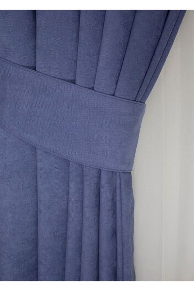 İ.D İpek Dokuma Indigo Blue Pleated Velvety Background Curtain High Quality Single Wing