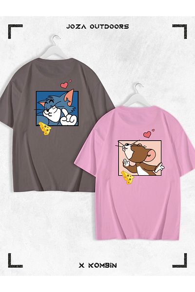 Joza Outdoors Tom and Jerry με μοτίβο Lover Oversize T-Shirt Σετ 2 τεμαχίων - Unisex Συνδυασμός