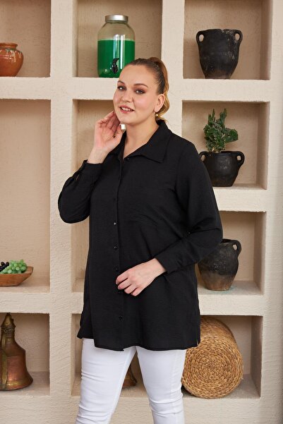 RMG KADIN TURUNCU YAZLIK RMG YANLARI YIRTMAÇ DETAYLI BÜYÜK BEDEN GÖMLEK 04918 TURUNCU