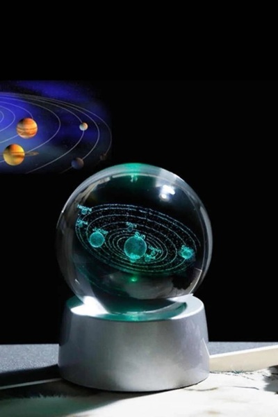 BEYZANA Gezegen Cam Küre Işıklı 3d Led Işık Dekoratif Hediyelik