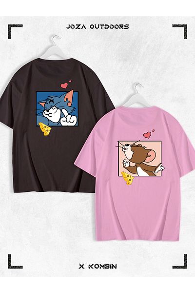 Joza Outdoors Tom and Jerry με μοτίβο Lover Oversize T-Shirt Σετ 2 τεμαχίων - Unisex Συνδυασμός