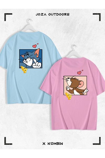 Joza Outdoors Tom and Jerry με μοτίβο Lover Oversize T-Shirt Σετ 2 τεμαχίων - Unisex Συνδυασμός