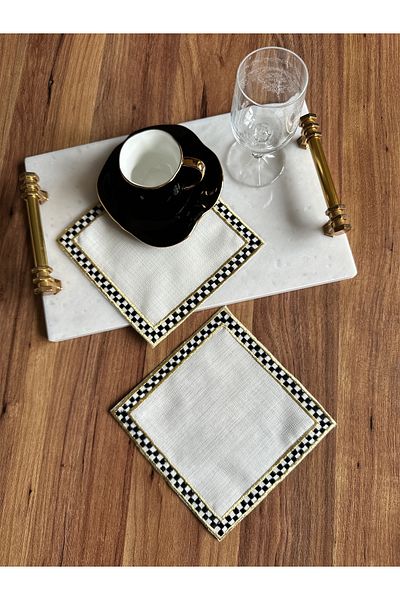 NURHAN HOME COLLECTION Χαρτοπετσέτες παρουσίασης κοκτέιλ 2 τεμαχίων με χρυσό κέντημα με σχέδιο Mackenzie