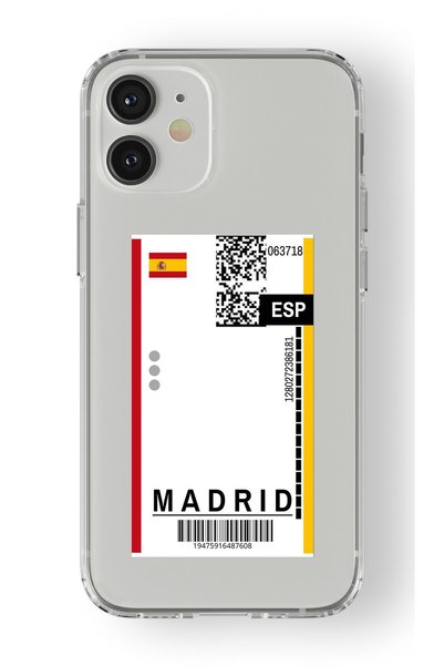 Multitronic حافظة شفافة مطبوعة بتصميم تذكرة مدريد متوافقة مع هاتف Iphone 12 Mini