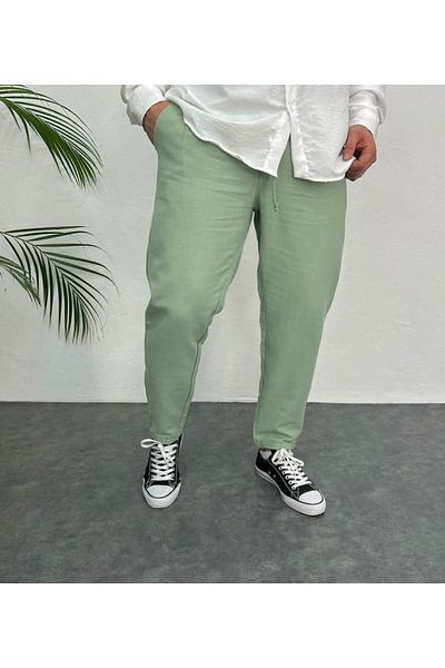 çerme Ανδρικό λινό διπλό παντελόνι Mint Green New Season
