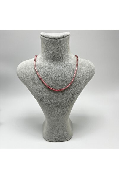 YILDIZ DOĞAL TAŞ SERTİFİKALI Çilek Kuvars 4mm 925 Ayar Gümüş Doğal Taş Kolye Uzatma Zincirli