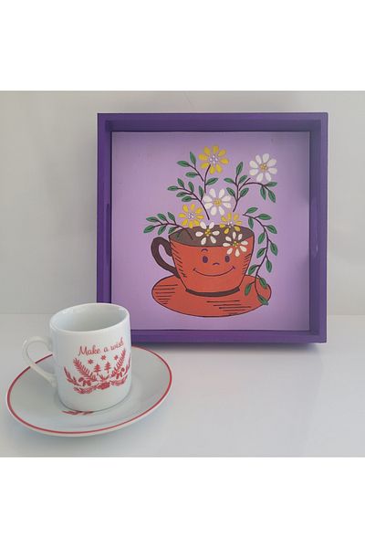 DESTİNA Destina Wooden Tray "Cup Model 20cmx20cm