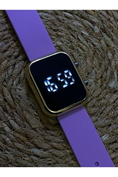 Brality Lila Silikon Kordonlu ( Gold Kasa ) Dikdörtgen Led Dijital Kol Saati ...