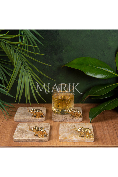 MIARIK DESIGN & DEKORASYON MERMER BARDAK ALTLIĞI 4'LÜ KARE BEJ RENK PIRINÇ GO...