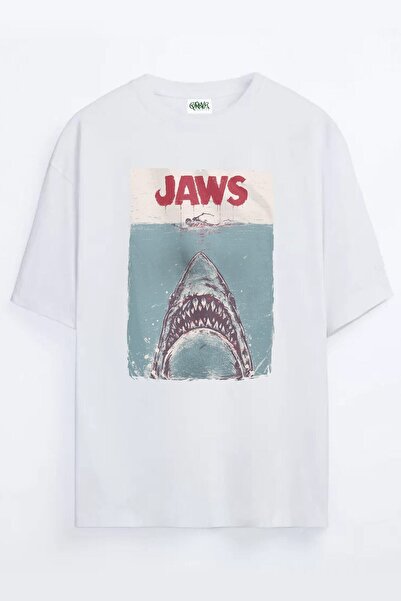 Grove Fashion Tricou oversize unisex cu imprimeu Shark Jaws