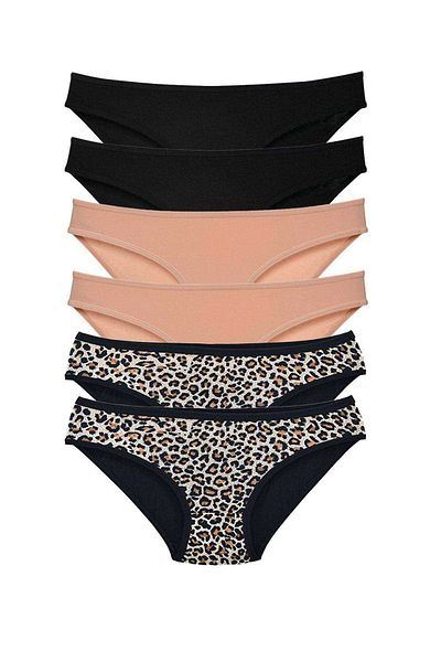 Nisfi Kutur Chiloți slip damă din Lycra 6 bucăți Leopard piele neagră -wx4532